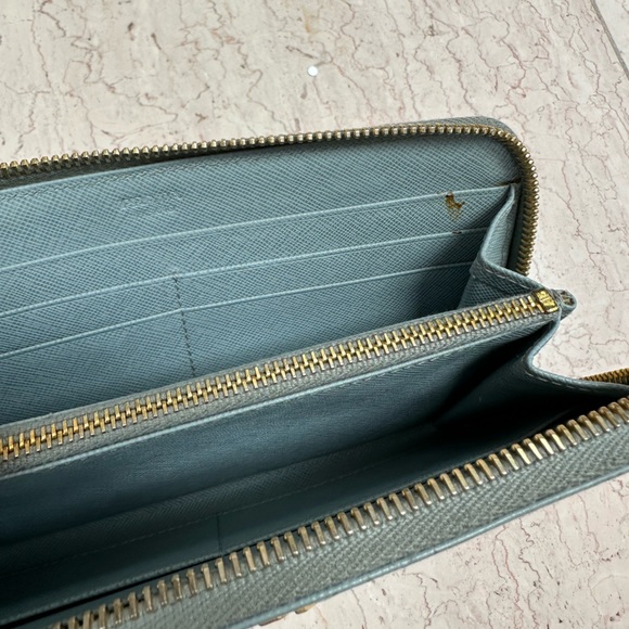 Prada Classic Baby Blue Saffiano Leather Zip Around Wallet - Picture 12 of 12